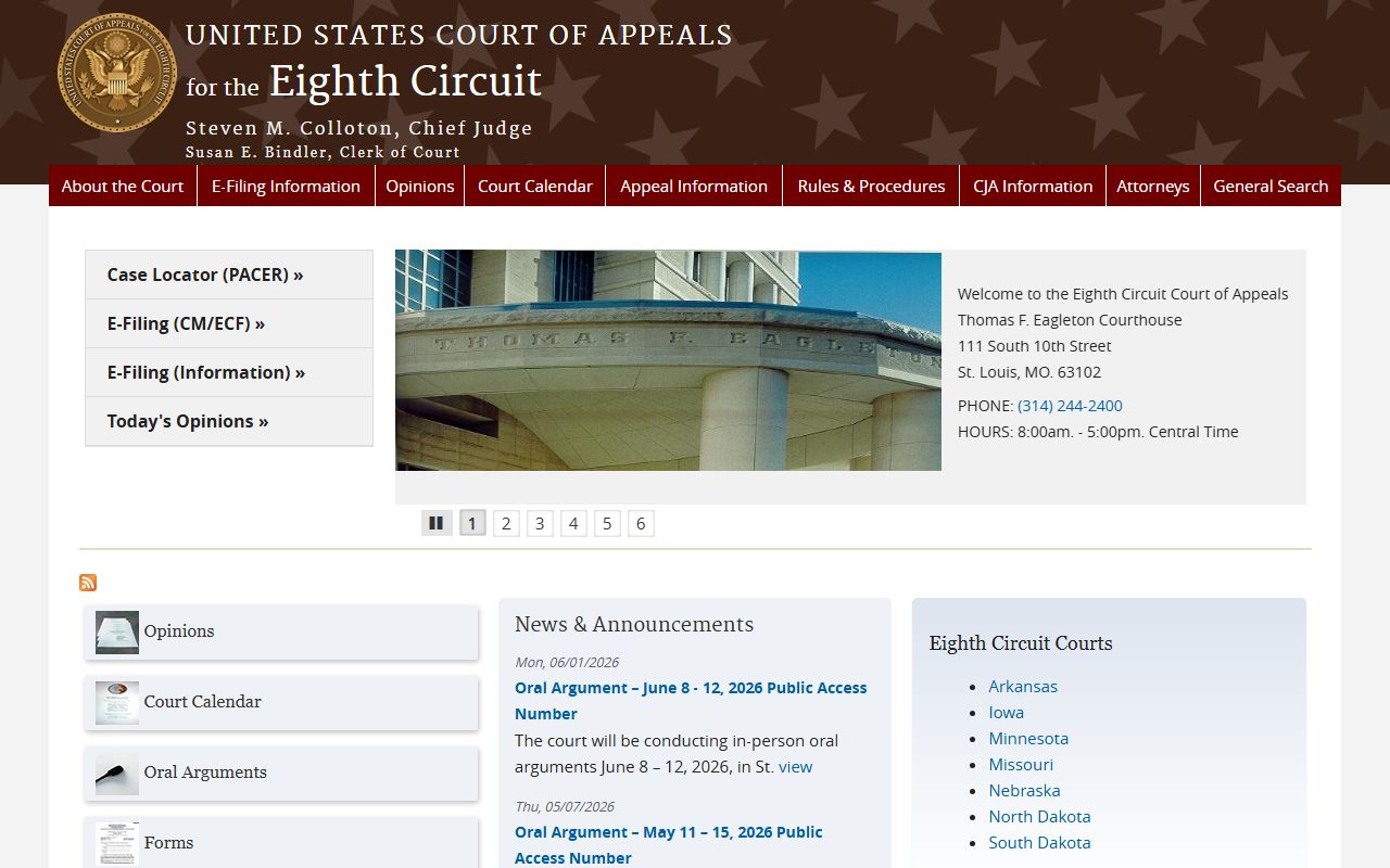 Roseau County court dockets Eighth Circuit Court of Appeals source