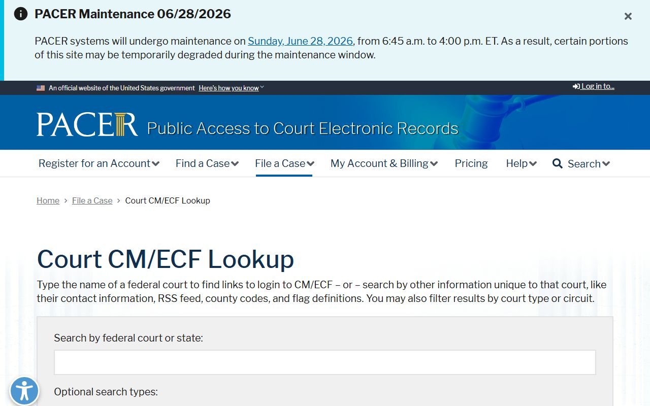 Roseau County court dockets PACER CM ECF lookup source