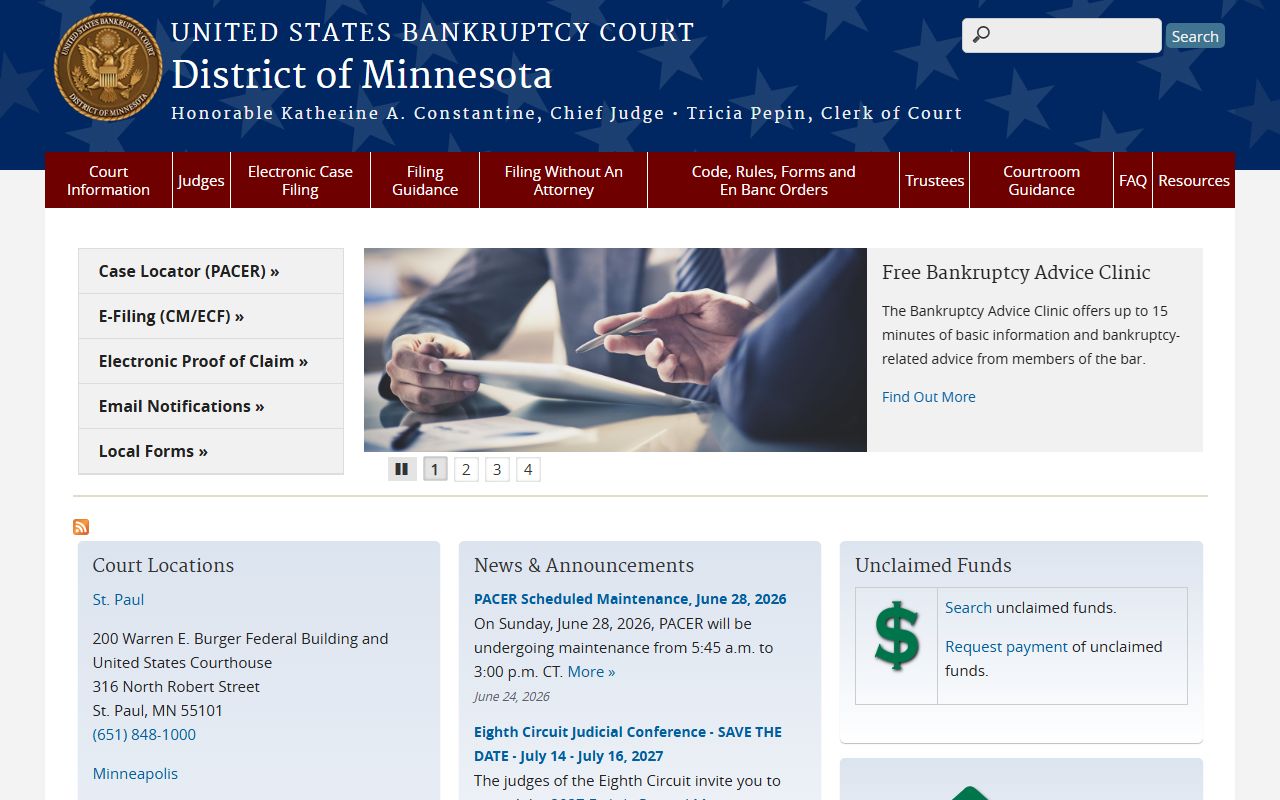Roseau County court dockets U.S. Bankruptcy Court District of Minnesota source