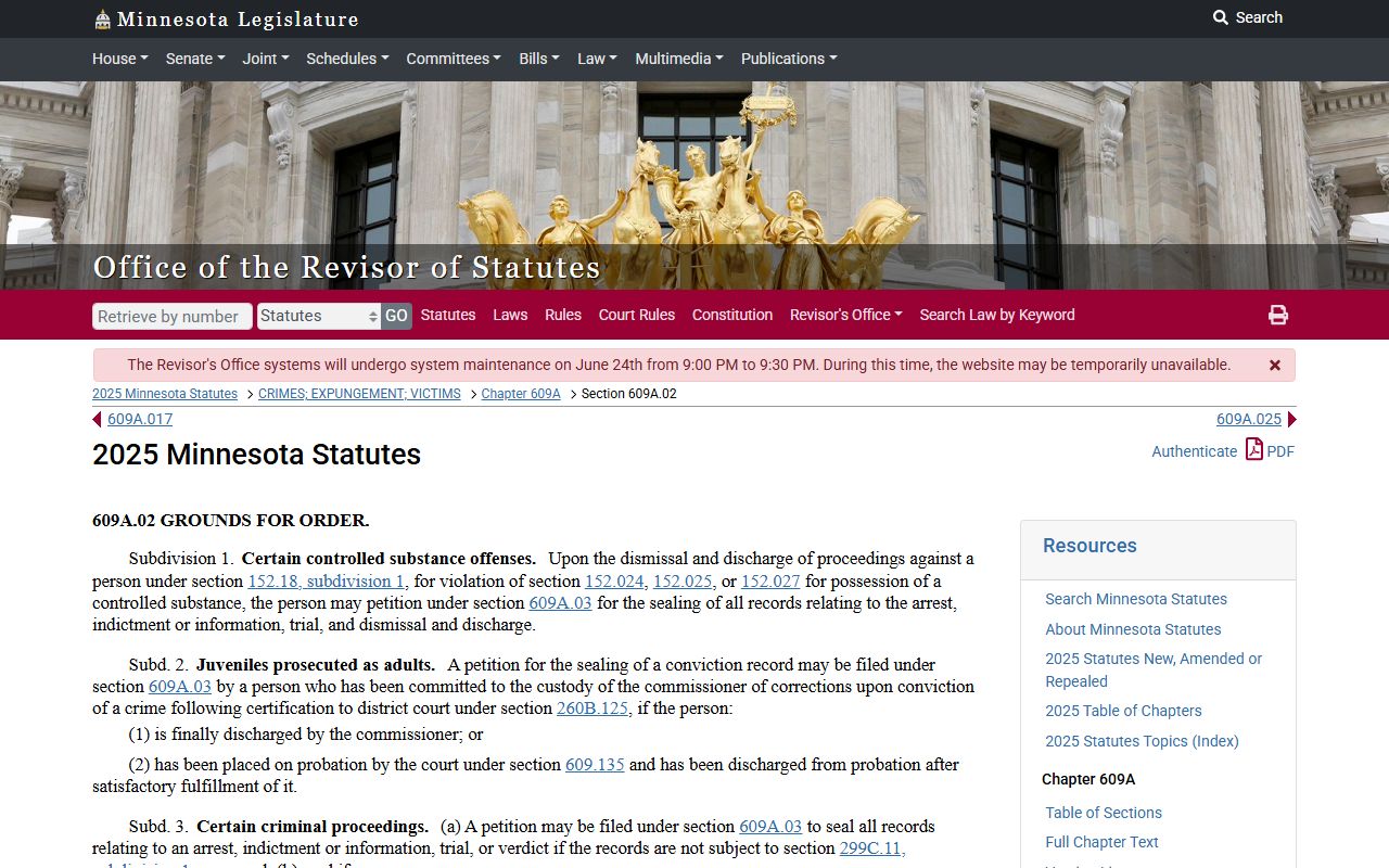 Roseau County criminal court records Minnesota expungement eligibility statute