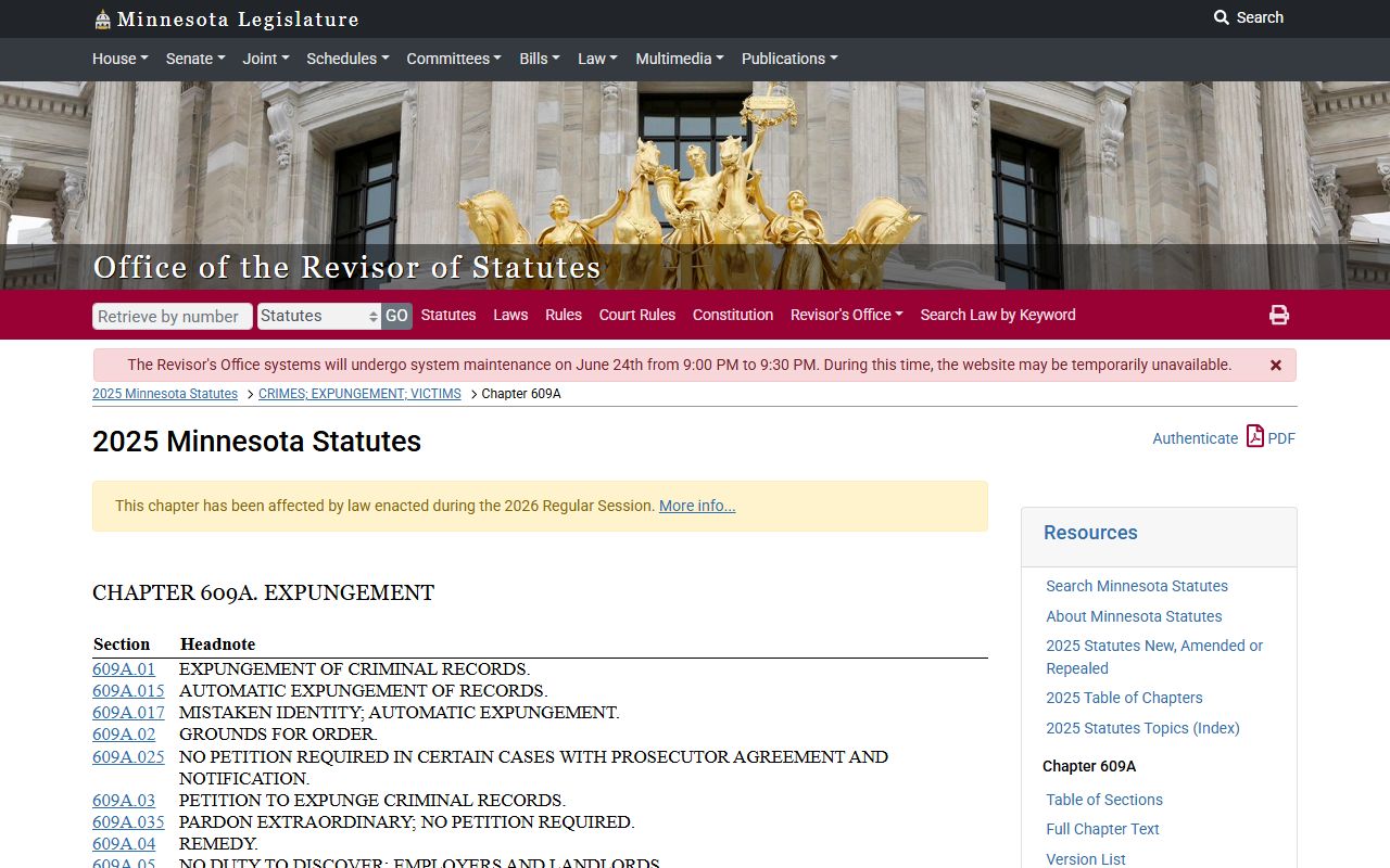 Roseau County criminal court records Minnesota expungement chapter