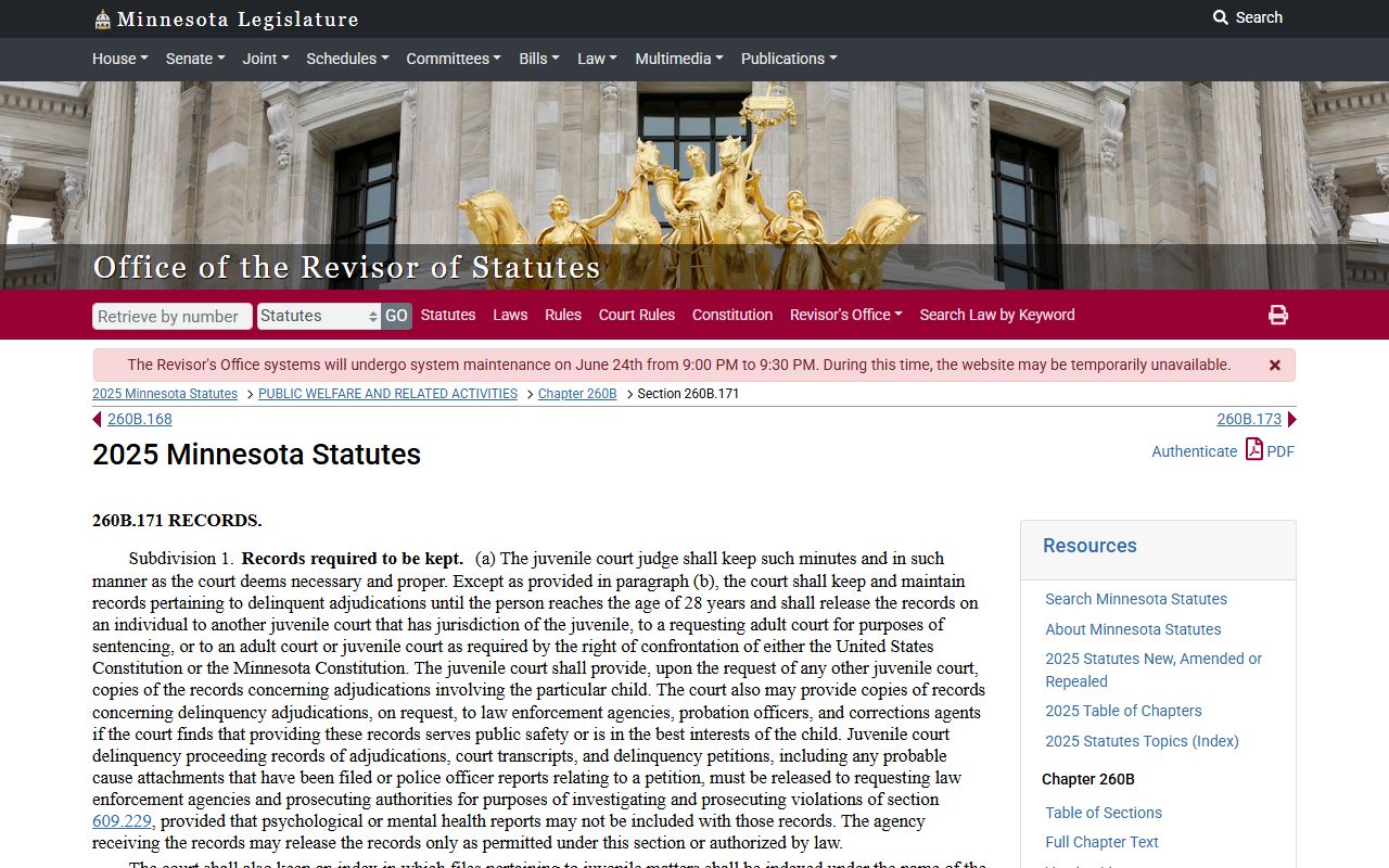 Roseau County criminal court records Minnesota juvenile court records statute