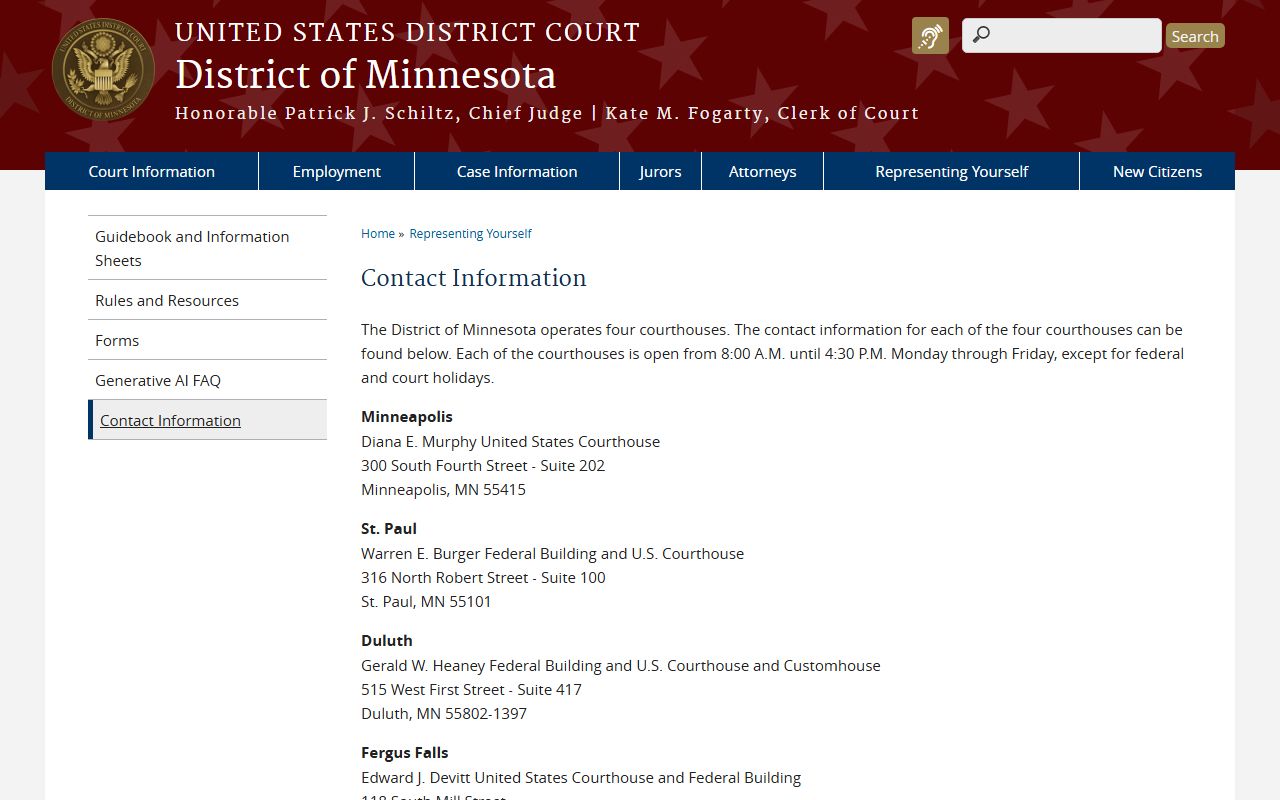 Roseau County District Court records and District of Minnesota contact information