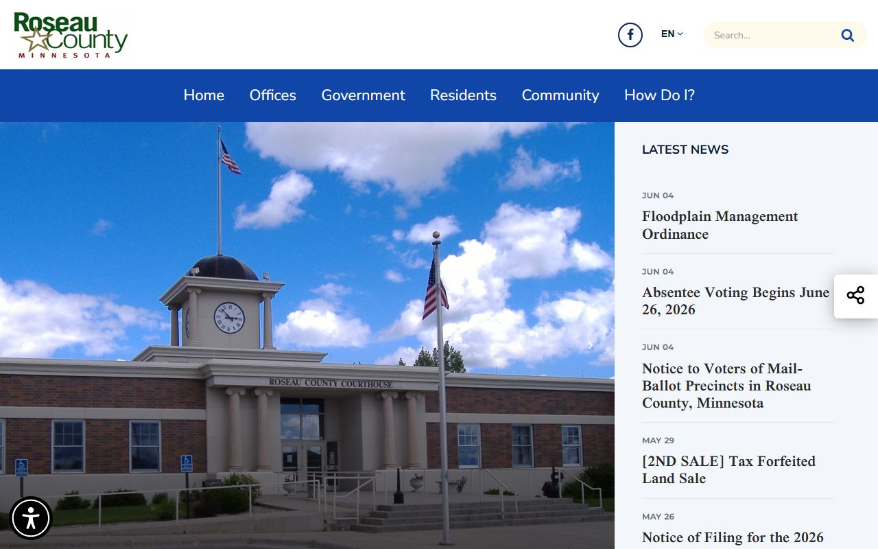 Roseau County District Court records and county government homepage