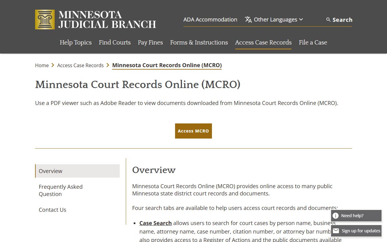 Roseau County court records MCRO overview