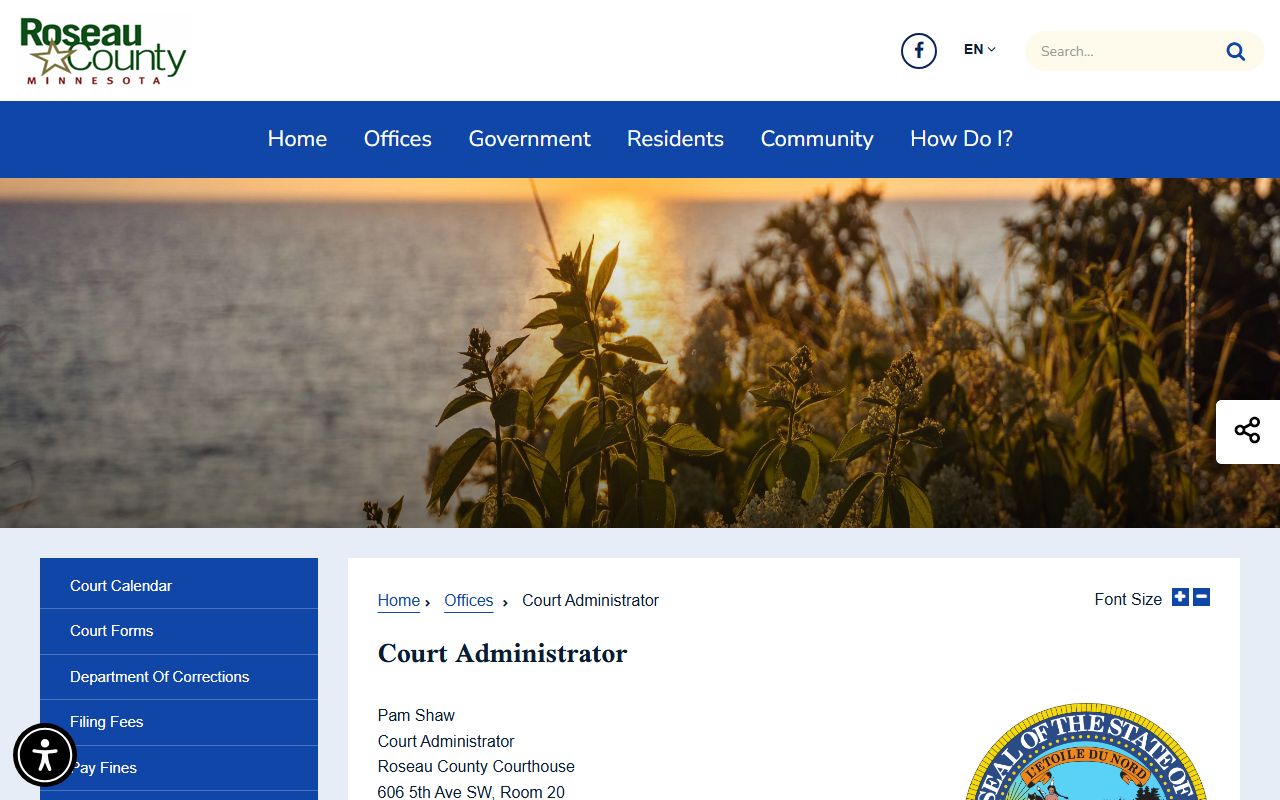 Roseau County court records Court Administrator page