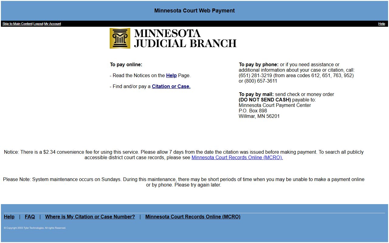 Roseau County traffic court records Minnesota Court Web Payment