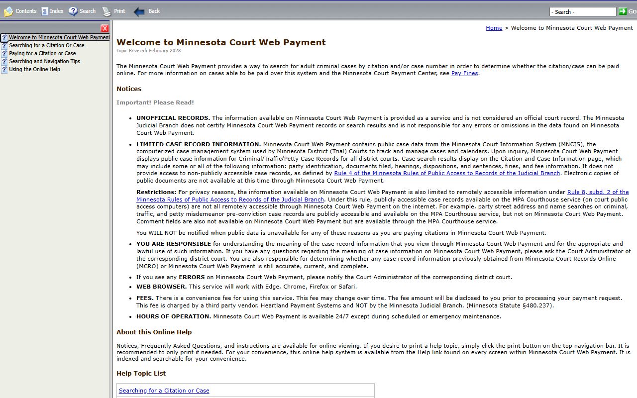 Roseau County traffic court records Court Web Payment citation help